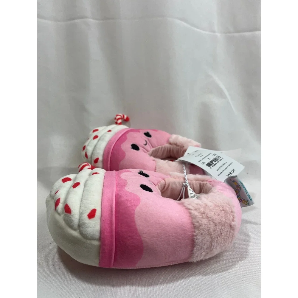 Squishmallows Peppermint Pink Milkshake Plush Slippers Kids Size 11/12 New